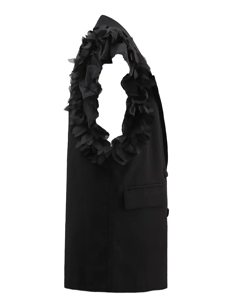 LANMREM Ruffles Vest Coat For Women Notched Collar Double Breasted Solid Color Office Lady Chic Coats 2025 Spring New CP2A0025