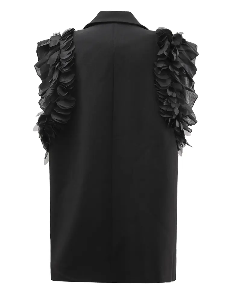 LANMREM Ruffles Vest Coat For Women Notched Collar Double Breasted Solid Color Office Lady Chic Coats 2025 Spring New CP2A0025