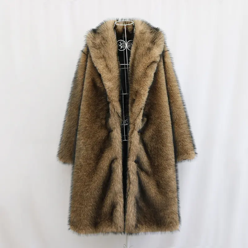 LANMREM Camel Women's Faux Fur Coat Winter Warm Chic Casual Single Breasted Lapel Long Sleeve Loose Big Size Thick Cloth 2DB3880