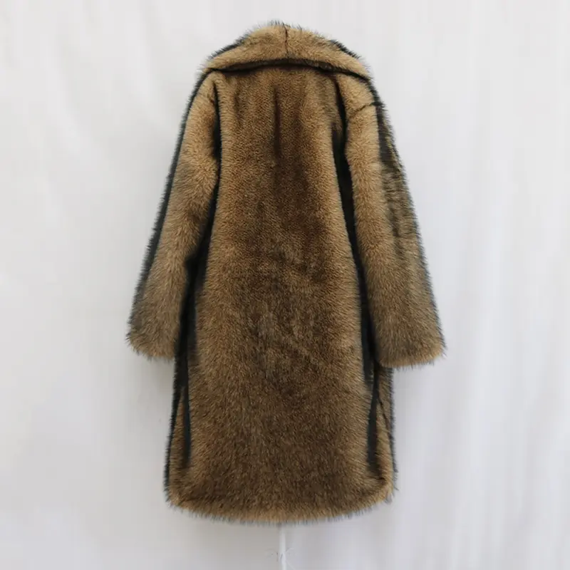 LANMREM Camel Women's Faux Fur Coat Winter Warm Chic Casual Single Breasted Lapel Long Sleeve Loose Big Size Thick Cloth 2DB3880