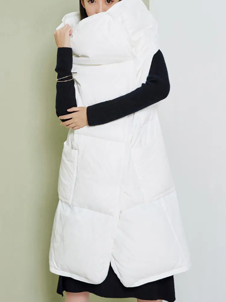LANMREM High End Cotton Coat Women Irregular Stand Collar Solid Color Sleeveless Fashion Clothing 2023 Winter New 2AA3570