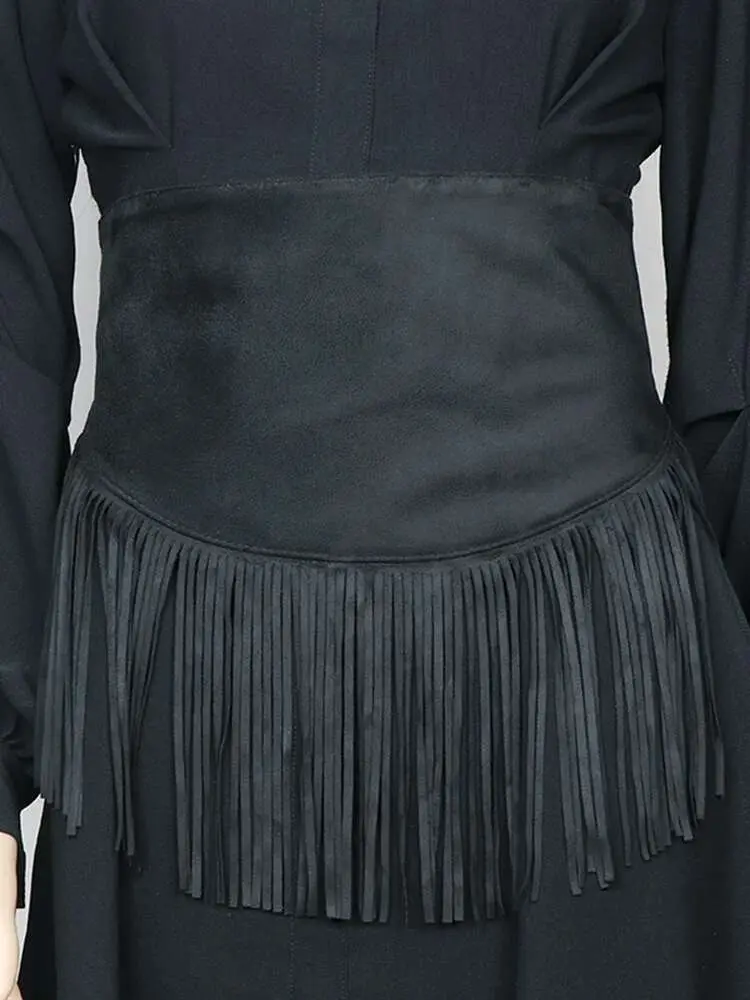 LANMREM Ethnic Bohemian Style Women's Wide Waist Belt Fringe Vintage Cummerbund With Dress Skirt Shirt Fashion 2025 New 2DE247