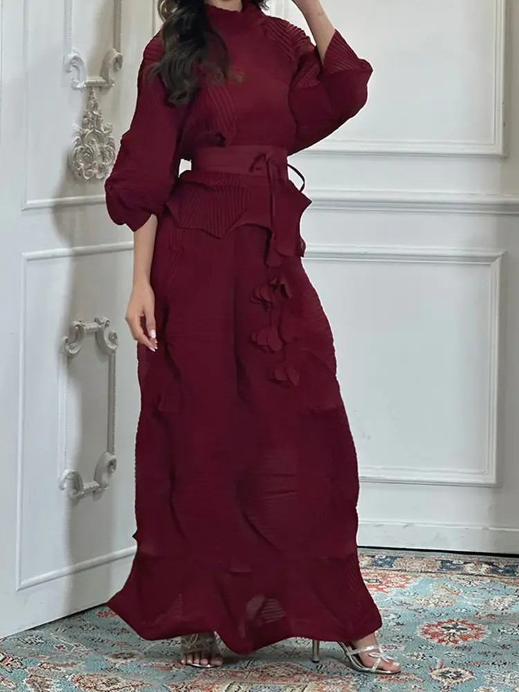 LANMREM 2 Pieces Sets For Women Handmade Pleated Bandage Shirt Top+long Length Fold Skirt Female Luxury Clothing 2DB2423