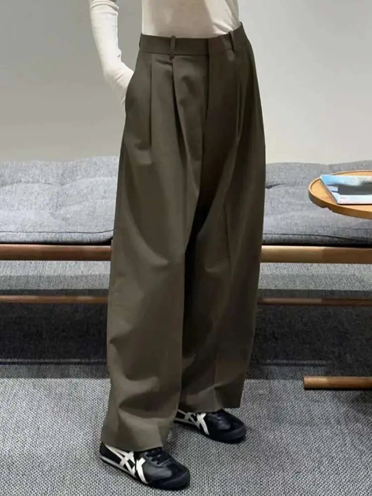 LANMREM Versatile Solid Color Wide Leg Trousers For Women High Waist Loose Office Lady Long Pants Fashion 2025 New 2VV1995