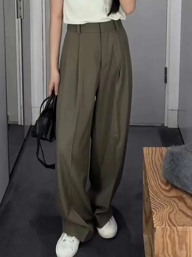LANMREM Versatile Solid Color Wide Leg Trousers For Women High Waist Loose Office Lady Long Pants Fashion 2025 New 2VV1995