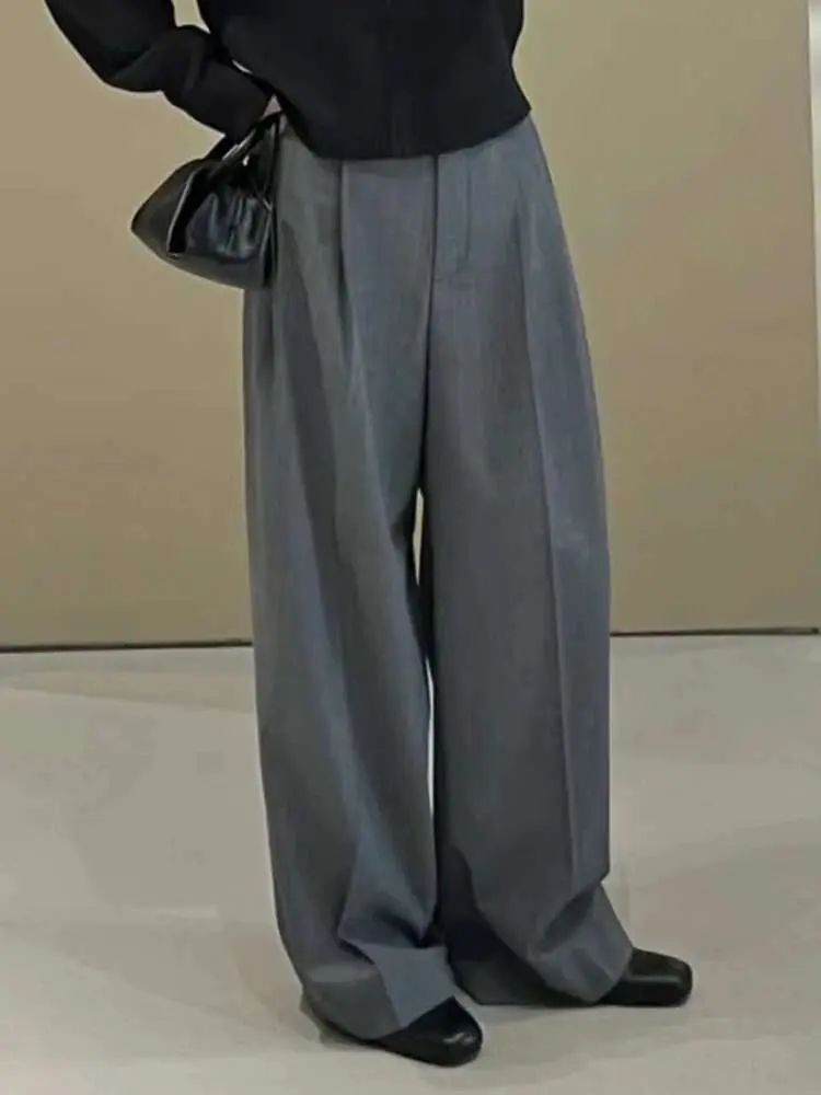 LANMREM Versatile Solid Color Wide Leg Trousers For Women High Waist Loose Office Lady Long Pants Fashion 2025 New 2VV1995