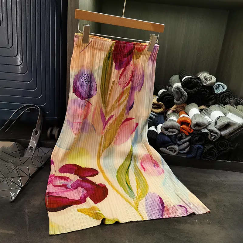 LANMREM Niche High-End Design Vacation Style Classic Print Women's Skirt Summer New Chic Elastic Slim Straight Skirts 2DB3797