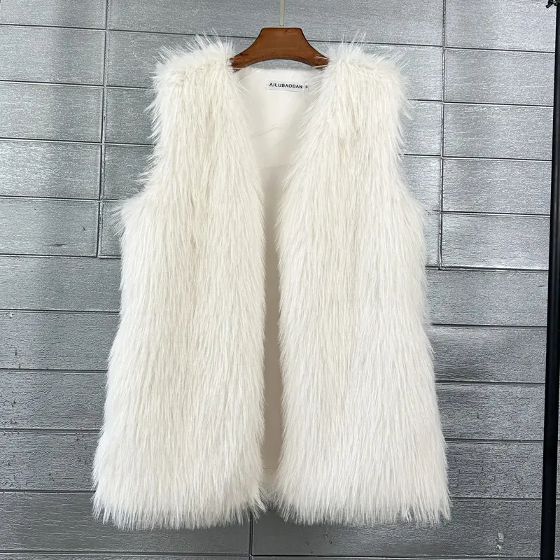 LANMREM Faux Fox Fur Winter Mid-Length Vest For Women Loose Chic Warm Soft Sleeveless V Collar Cardigan Outwear Clothing 2DB4019