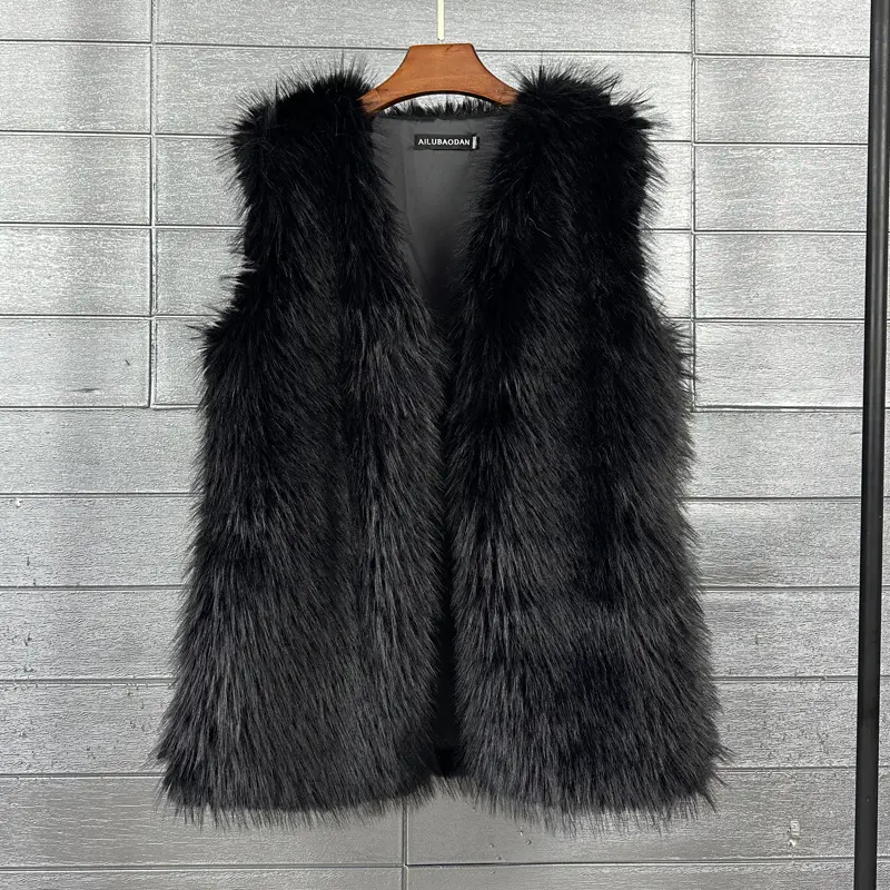 LANMREM Faux Fox Fur Winter Mid-Length Vest For Women Loose Chic Warm Soft Sleeveless V Collar Cardigan Outwear Clothing 2DB4019