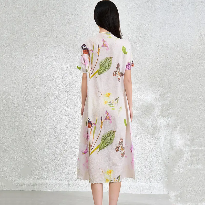 LANMREM French Style Chic High-end Floral Print Women's Dress New Pleated Loose Short Sleeve Summer Lightweight Clothing 2DB3888