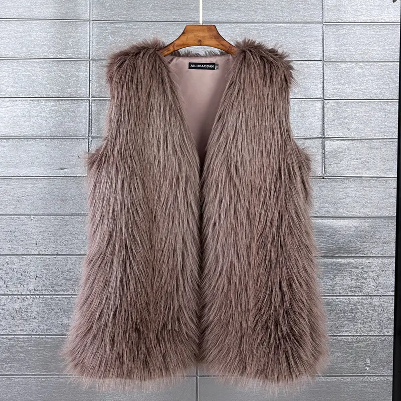 LANMREM Faux Fox Fur Winter Mid-Length Vest For Women Loose Chic Warm Soft Sleeveless V Collar Cardigan Outwear Clothing 2DB4019