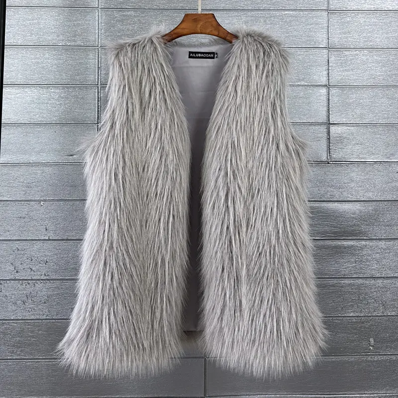 LANMREM Faux Fox Fur Winter Mid-Length Vest For Women Loose Chic Warm Soft Sleeveless V Collar Cardigan Outwear Clothing 2DB4019
