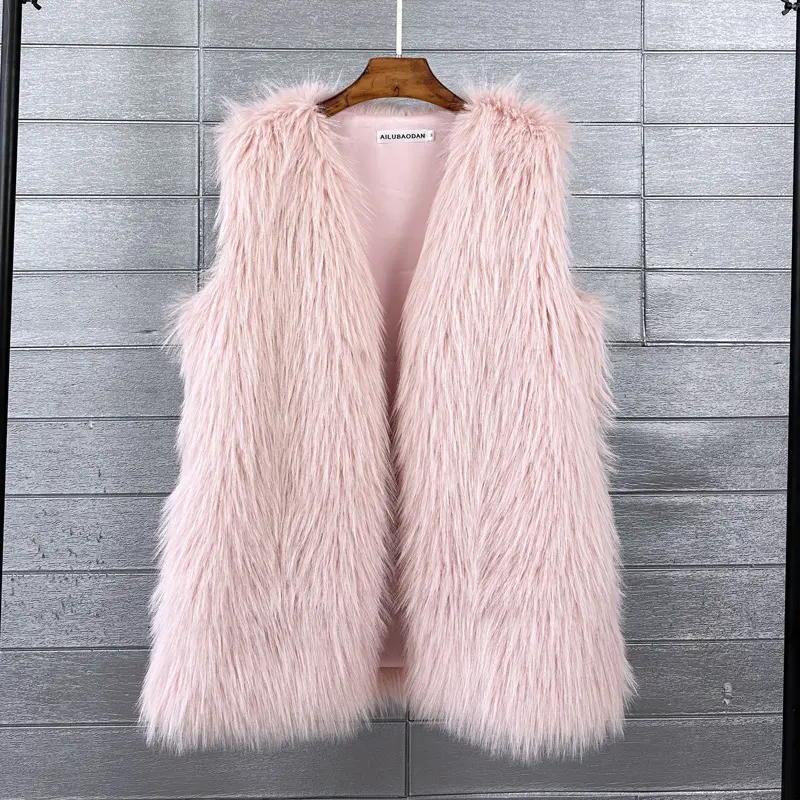 LANMREM Faux Fox Fur Winter Mid-Length Vest For Women Loose Chic Warm Soft Sleeveless V Collar Cardigan Outwear Clothing 2DB4019