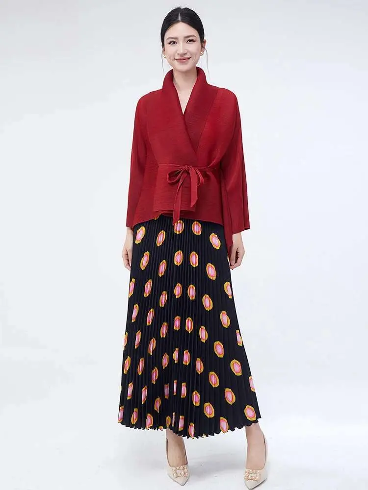 LANMREM High Quality Fashion Set Women's Pleated Cardigan Jacket + Pleated Skirt Two-piece Set Temperament Clothes New 2DB2520