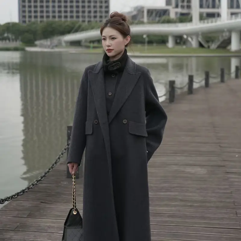 LANMREM 2025 New Double-Sided Wool Coat For Women Mid-Length Turtleneck Vest Two-Piece Set Versatile Woolen Clothing 2DB3961