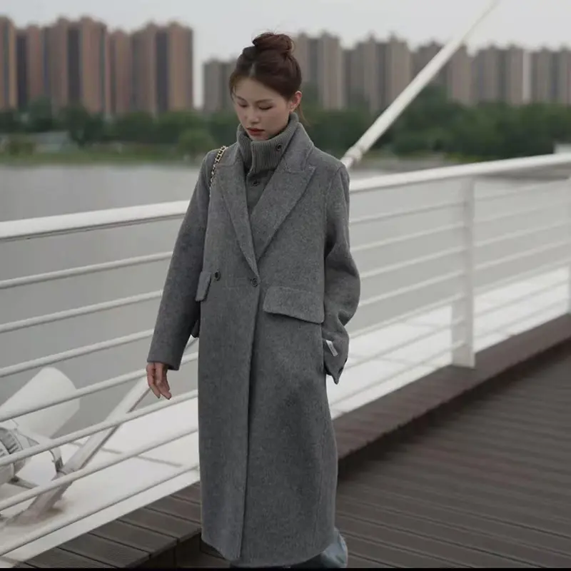 LANMREM 2025 New Double-Sided Wool Coat For Women Mid-Length Turtleneck Vest Two-Piece Set Versatile Woolen Clothing 2DB3961