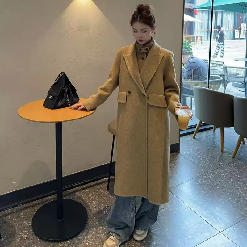 LANMREM 2025 New Double-Sided Wool Coat For Women Mid-Length Turtleneck Vest Two-Piece Set Versatile Woolen Clothing 2DB3961