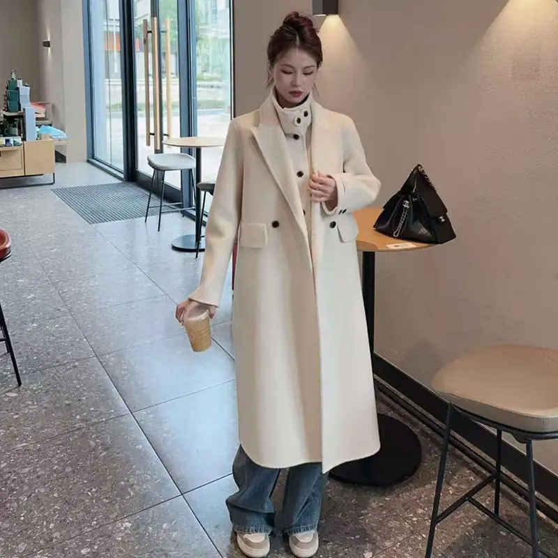 LANMREM 2025 New Double-Sided Wool Coat For Women Mid-Length Turtleneck Vest Two-Piece Set Versatile Woolen Clothing 2DB3961