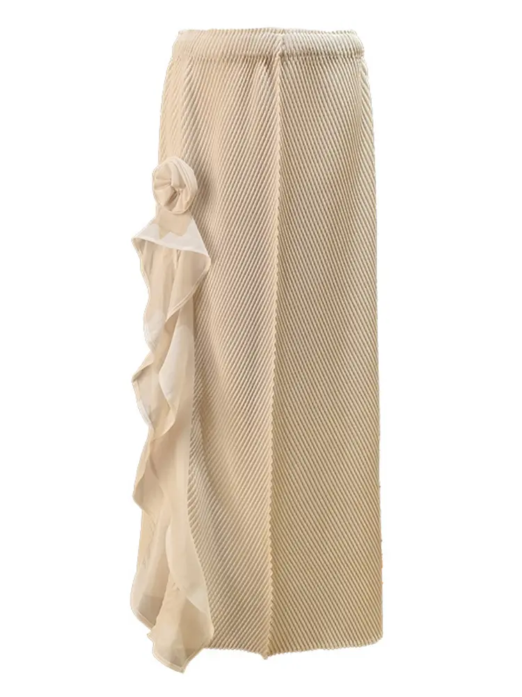 LANMREM Flower Irregular A-line Skirt Summer New High Waist Slimming Versatile Solid Color Pleated Midi Skirt Women 2DM1045