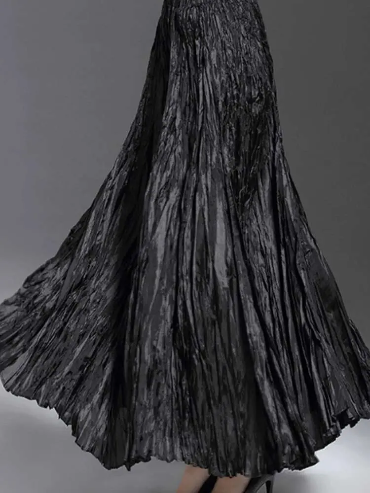 LANMREM Fashion Irregular Pleated Skirt For Women Elastic High Waist Solid Color A-line Long Skirts 2024 Spring New 2AA5129