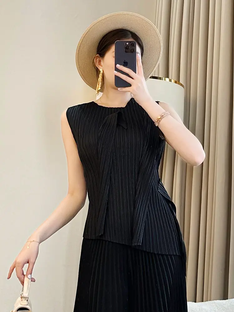 LANMREM Niche Irregular Patchwork Deisng Sleeveless Women's Tank Top Loose Casual 2025 New Summer Round Collar T-shirts 2DB2973