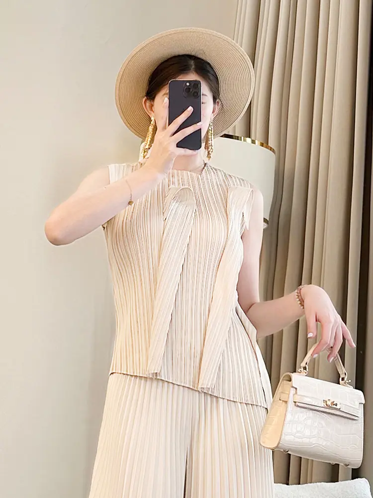 LANMREM Niche Irregular Patchwork Deisng Sleeveless Women's Tank Top Loose Casual 2025 New Summer Round Collar T-shirts 2DB2973