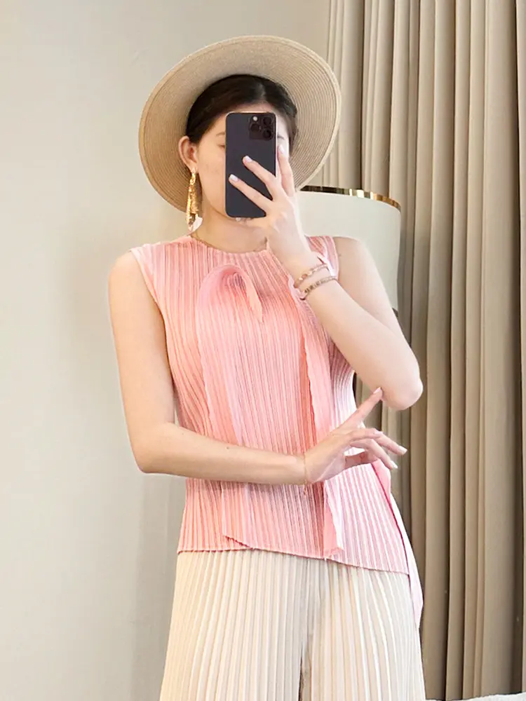 LANMREM Niche Irregular Patchwork Deisng Sleeveless Women's Tank Top Loose Casual 2025 New Summer Round Collar T-shirts 2DB2973