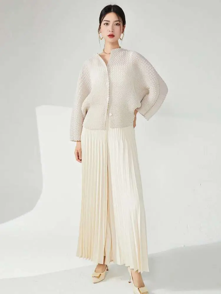 LANMREM High End 2 Pieces Sets For Women Handmade Pleated Top Loose Drop Wide Leg Pants Fashion Clothing 2024 Summer New 2DA8515