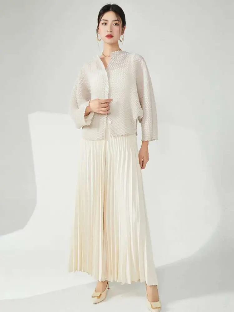 LANMREM High End 2 Pieces Sets For Women Handmade Pleated Top Loose Drop Wide Leg Pants Fashion Clothing 2024 Summer New 2DA8515