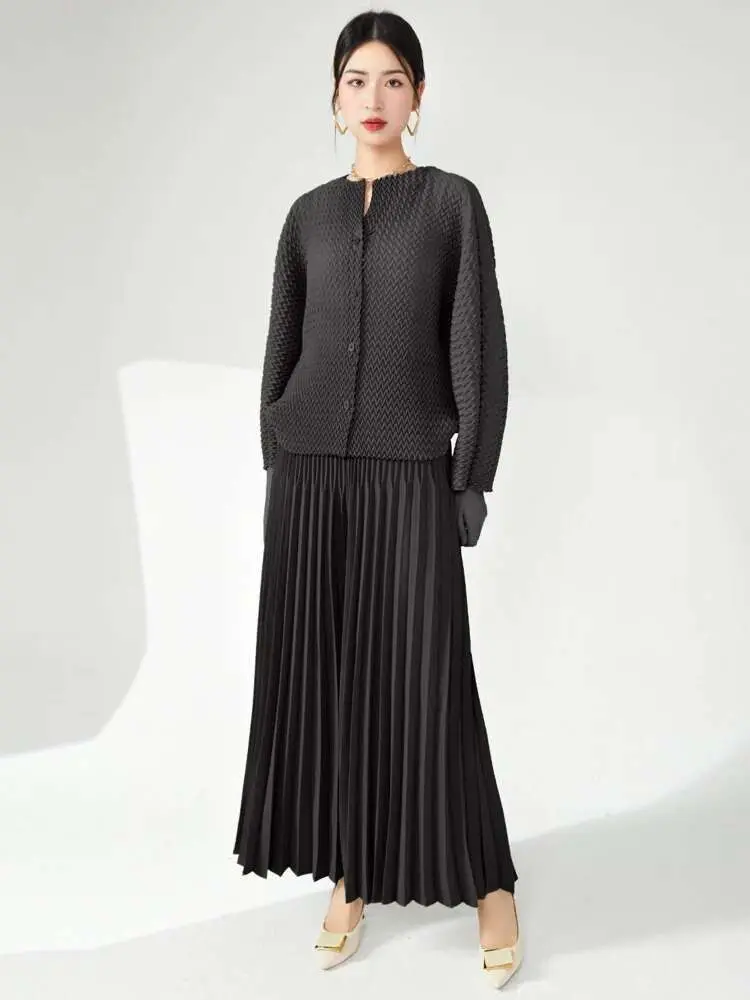LANMREM High End 2 Pieces Sets For Women Handmade Pleated Top Loose Drop Wide Leg Pants Fashion Clothing 2024 Summer New 2DA8515