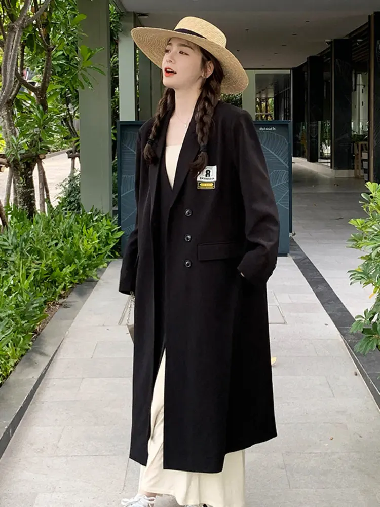 LANMREM Niche Korean Design Long Coats For Women 2025 New Casual Double-layered Placket Single Breasted Suit Overcoats 2DB3484