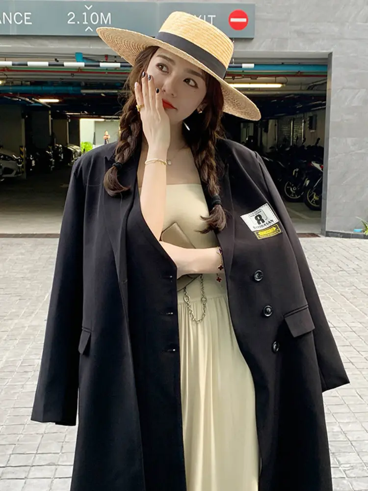 LANMREM Niche Korean Design Long Coats For Women 2025 New Casual Double-layered Placket Single Breasted Suit Overcoats 2DB3484