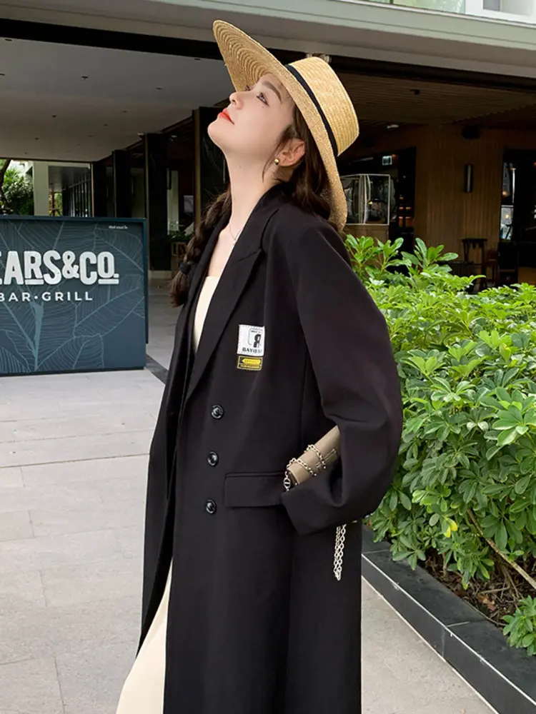 LANMREM Niche Korean Design Long Coats For Women 2025 New Casual Double-layered Placket Single Breasted Suit Overcoats 2DB3484