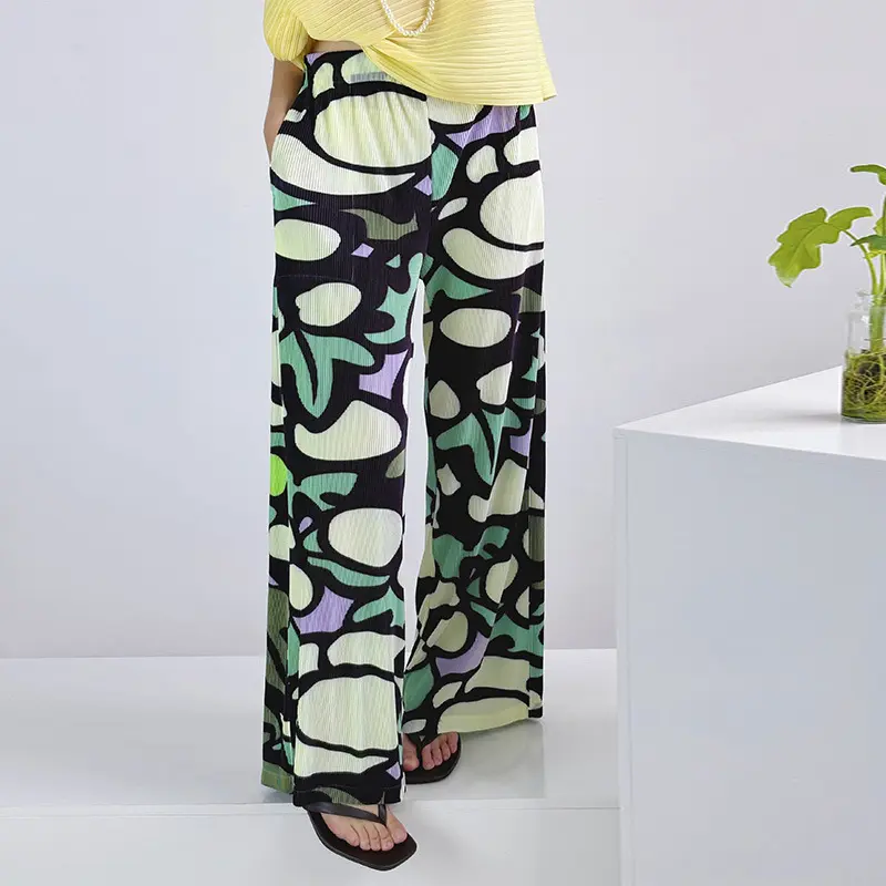 LANMREM 2025 New Design Women's Wide Leg Pants Niche Print Fashion Stylish Versatile Straight Casual Pleated Trousers 2DB3782