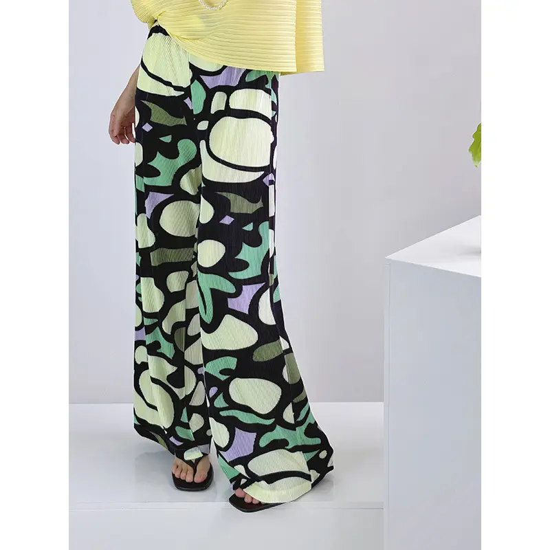 LANMREM 2025 New Design Women's Wide Leg Pants Niche Print Fashion Stylish Versatile Straight Casual Pleated Trousers 2DB3782