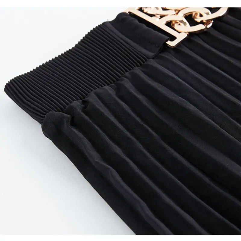 LANMREM Black Versatile Casual Wide Leg Pants For Women 2025 Chic New Pleated Straight Long Trousers Fashion Clothing 2DB3885
