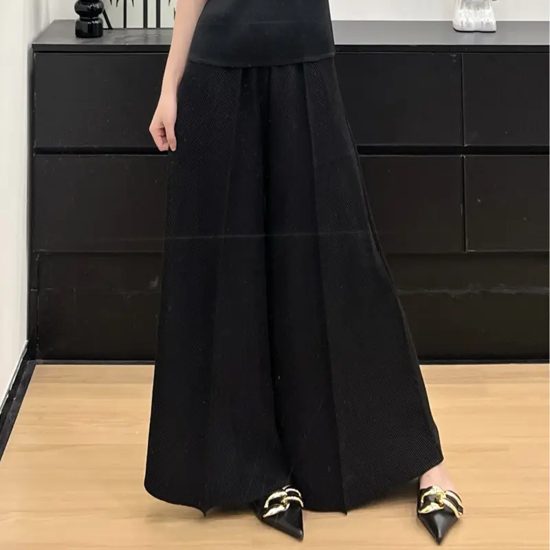 LANMREM Apricot Pleated 2025 New Simple High-End Design Women's Wide Leg Pants Loose Elastic High Waist Chic Trousers 2DB3775