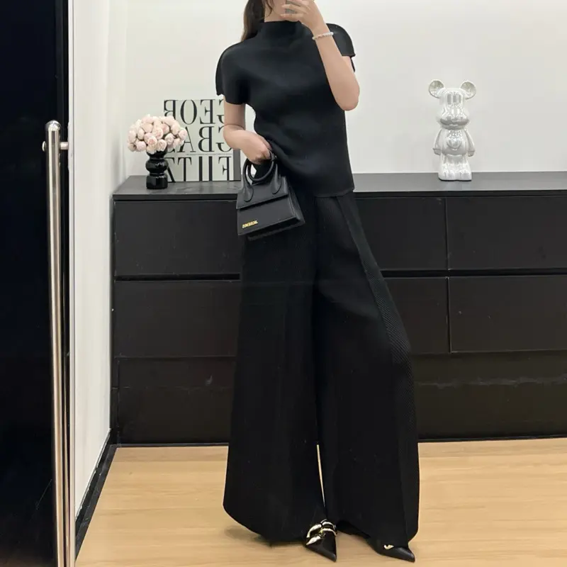 LANMREM Apricot Pleated 2025 New Simple High-End Design Women's Wide Leg Pants Loose Elastic High Waist Chic Trousers 2DB3775
