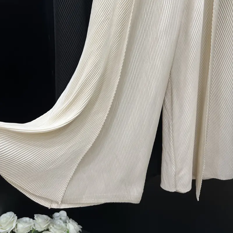 LANMREM Apricot Pleated 2025 New Simple High-End Design Women's Wide Leg Pants Loose Elastic High Waist Chic Trousers 2DB3775