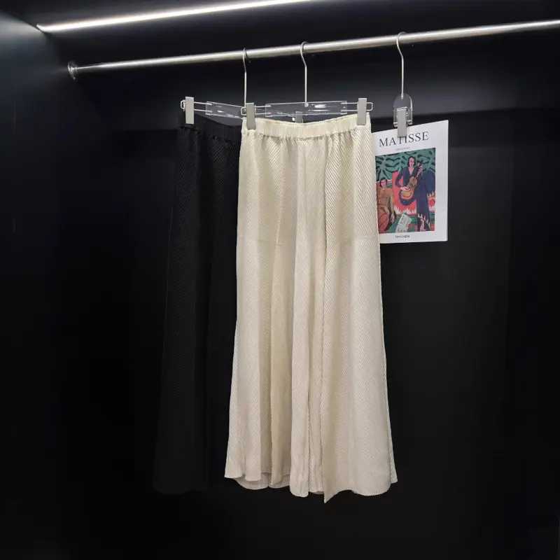 LANMREM Apricot Pleated 2025 New Simple High-End Design Women's Wide Leg Pants Loose Elastic High Waist Chic Trousers 2DB3775