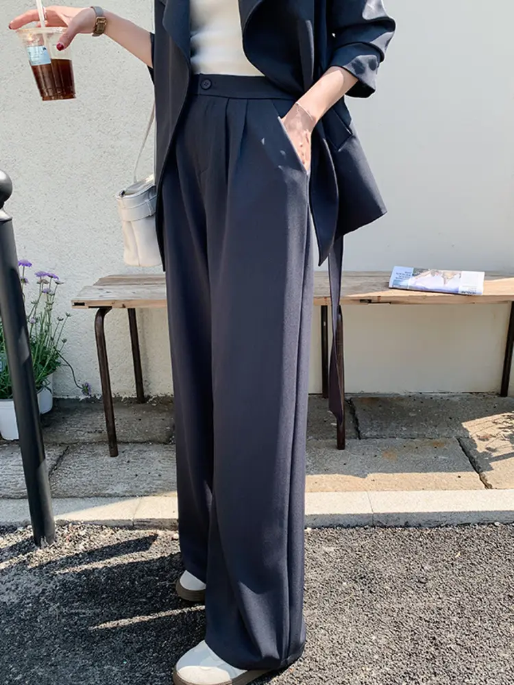LANMREM 2 Pieces Sets For Women Long Sleeves Big Lapel Belt Coat With Wide-leg Pants Solid Color Sets Office Lady New 2DM1005