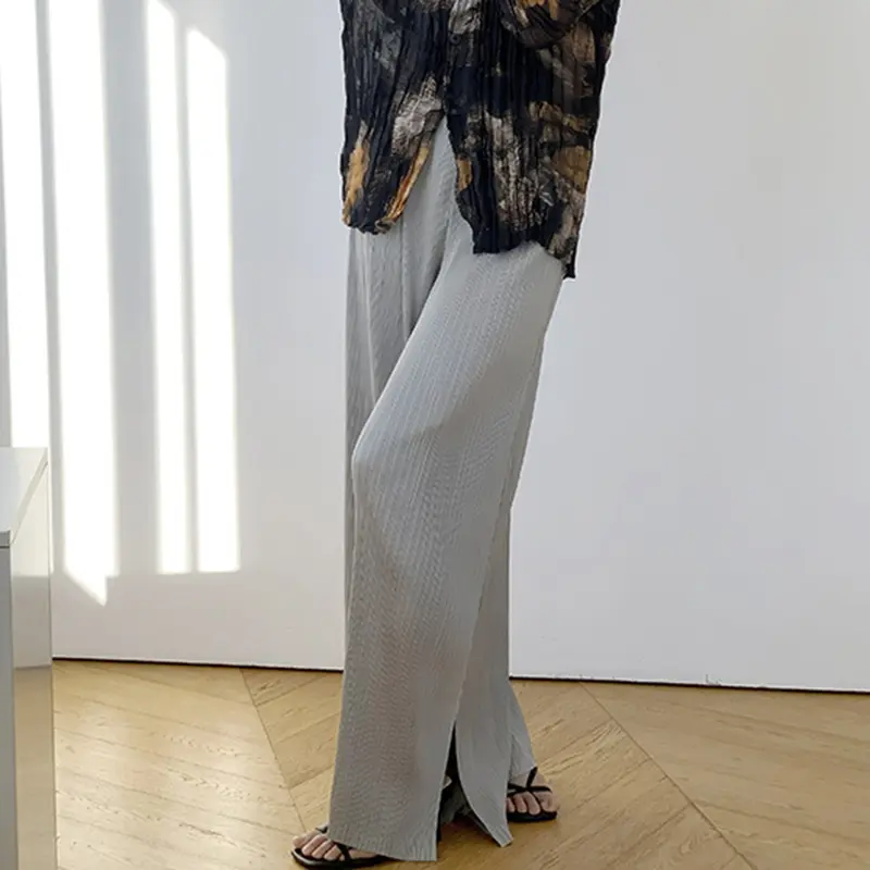 LANMREM Navy Blue Pleated Women's Wide Leg Pants 2025 Chic New High-end Elastic High Waist Loose Casual Draped Trousers 2DB3946