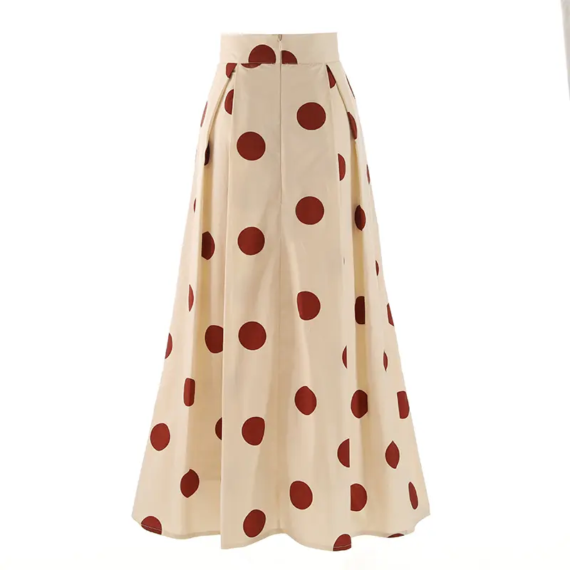 LANMREM French Vintage Pure Cotton Polka Dot High Waisted Skirt For Women 2025 New Apricot Temperament A-line Skirts 2DB3405