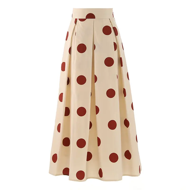 LANMREM French Vintage Pure Cotton Polka Dot High Waisted Skirt For Women 2025 New Apricot Temperament A-line Skirts 2DB3405