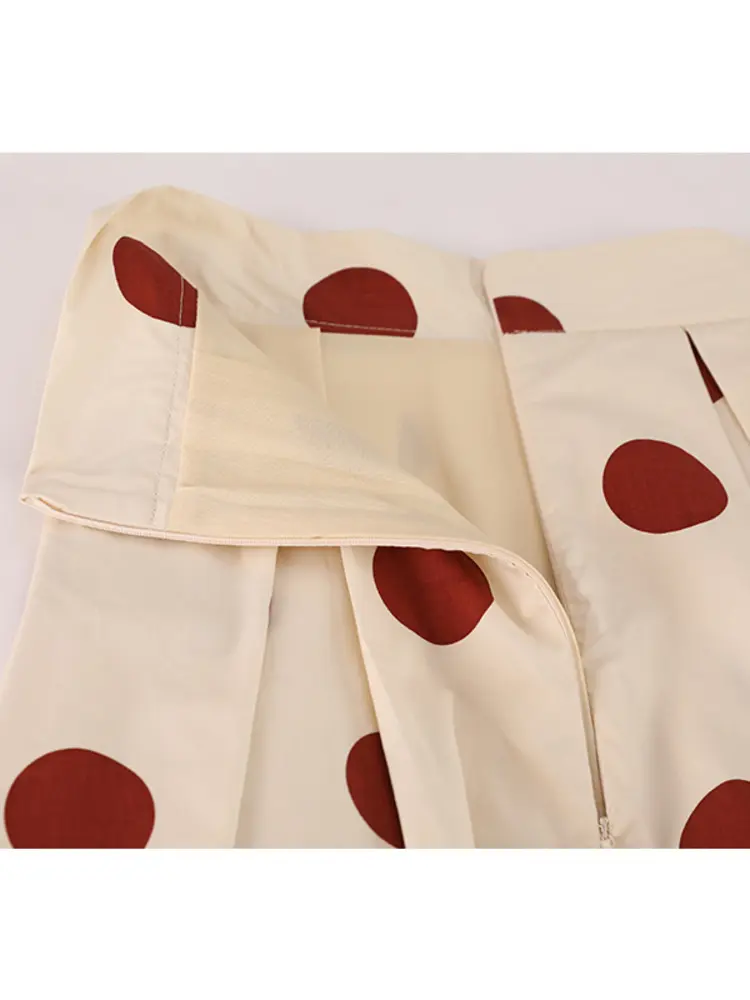 LANMREM French Vintage Pure Cotton Polka Dot High Waisted Skirt For Women 2025 New Apricot Temperament A-line Skirts 2DB3405