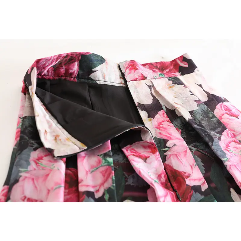 LANMREM Black Organza Printed Midi Skirt For Women 2025 New Pleated Skirt High Waisted Fluffy Bull Gown Bottoms Chic 2DB3407