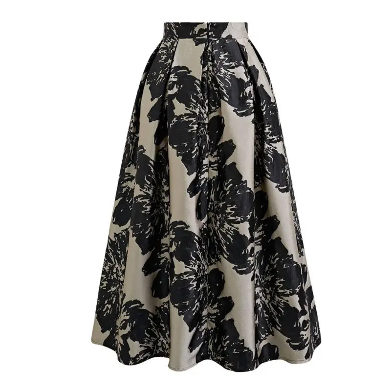 LANMREM French Vintage Jacquard Embroidered Medium Length Skirt For Women 2025 New High Waist Temperament A-line Skirtd 2DB3422