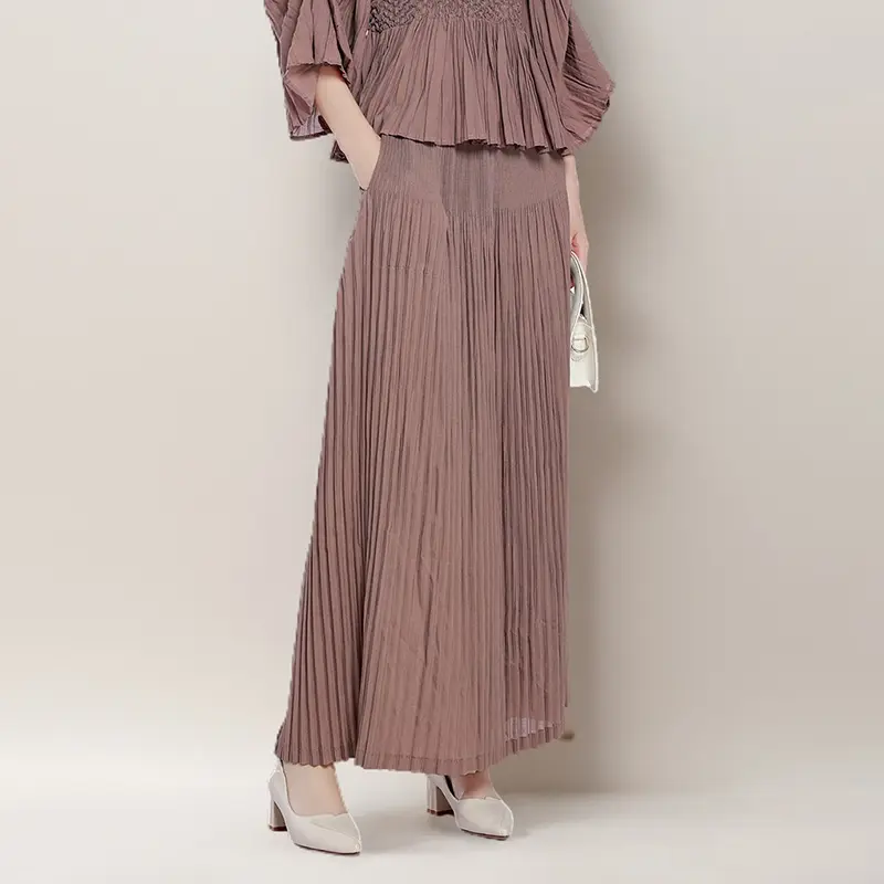 LANMREM Green Niche Pleated Wide Leg Pants Women's Drape Skirt Pants Elastic High Waist Oose Casual Trousers 2025 New 2DB3960