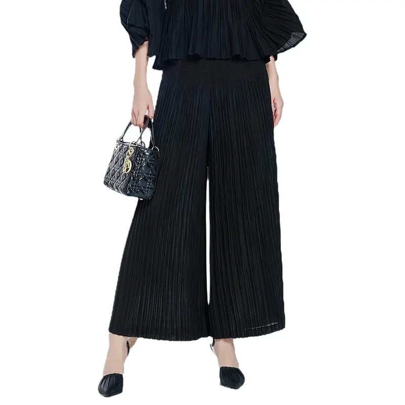 LANMREM Green Niche Pleated Wide Leg Pants Women's Drape Skirt Pants Elastic High Waist Oose Casual Trousers 2025 New 2DB3960