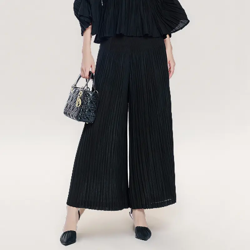 LANMREM Green Niche Pleated Wide Leg Pants Women's Drape Skirt Pants Elastic High Waist Oose Casual Trousers 2025 New 2DB3960